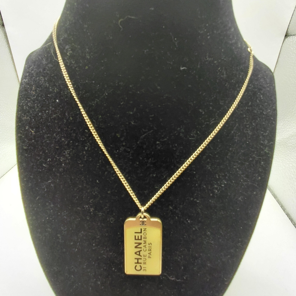 Chanel Id Dog Tag Charm Long Necklace. 31 Rue Cambon Paris